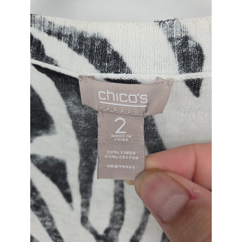 Chico's Zebra Print Linen Blend Open Front Cardigan Vanity Size 2 (Large) - Picture 3 of 6